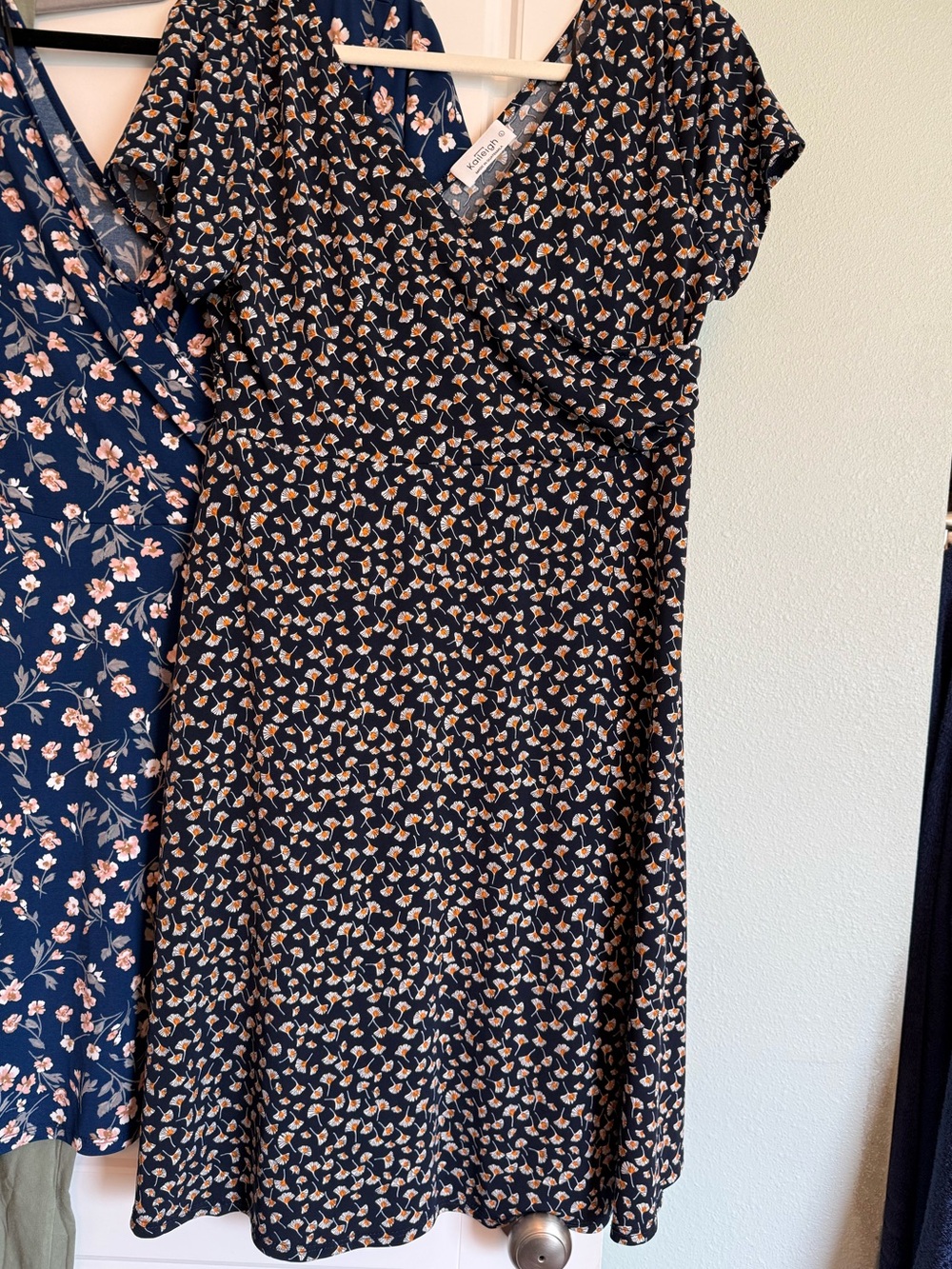Navy Floral Wrap Dress with Gingko leaf print BUMP friendly!